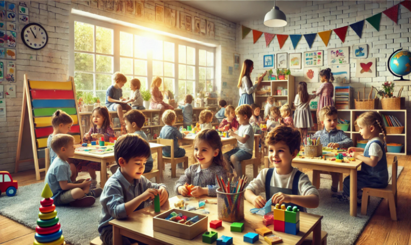 Assortiment de peintures comestibles faites maison pour bébés dans des petits bols colorés, avec des feuilles de papier et des éponges douces, prêtes pour une activité créative sécurisée.